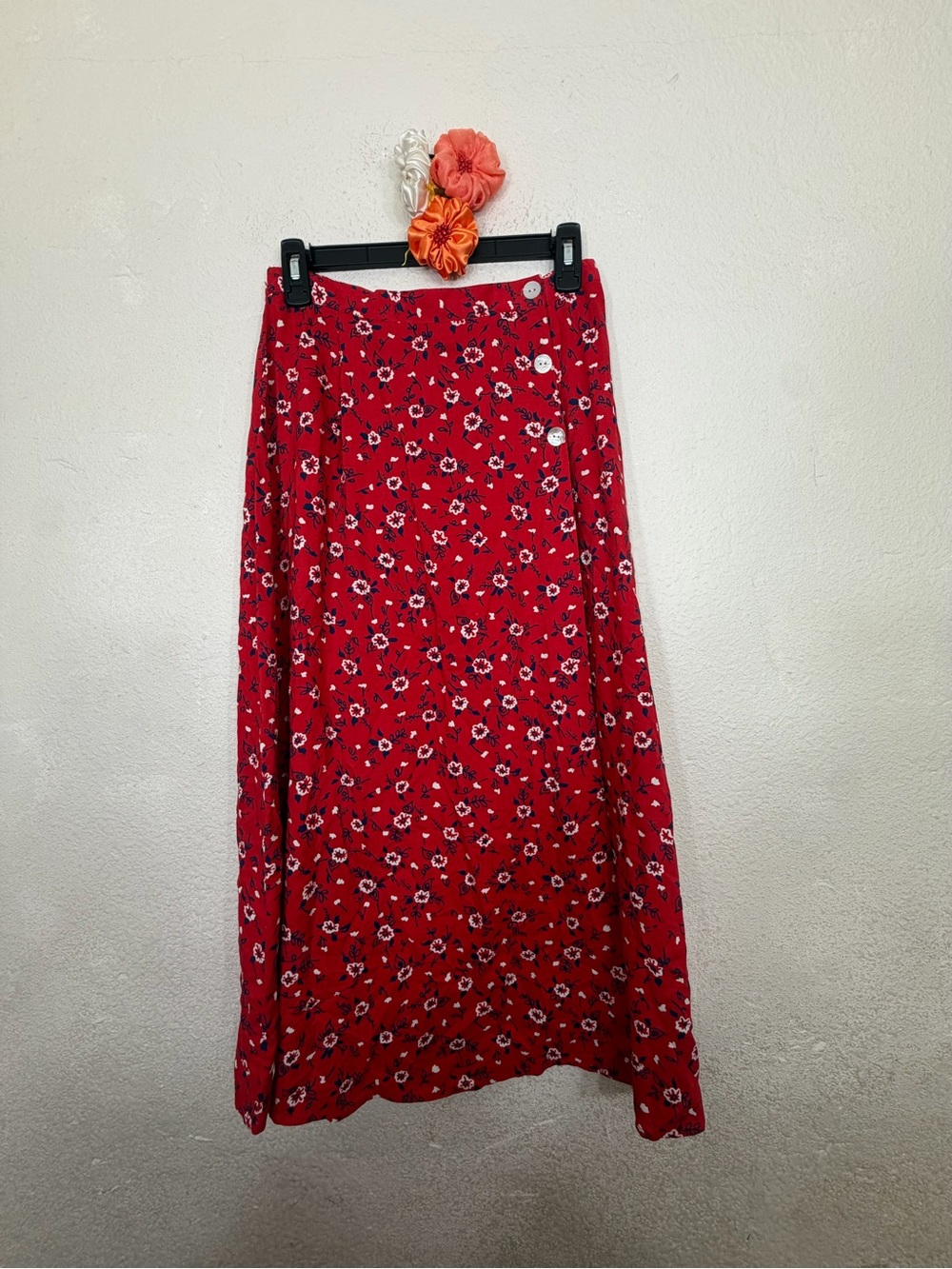 Vintage 90s Stonebridge Floral Rayon Midi Skirt Size 8